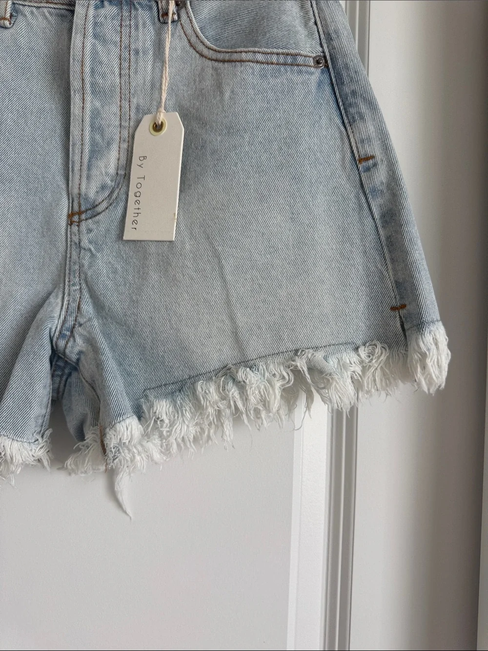 Jean Shorts Frayed High Rise Light Wash Denim Cutoff